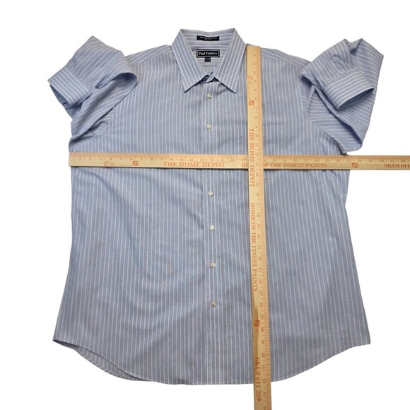 Paul Fredrick Mens 17 1/2 33 Blue Striped Long Sleeve Button Down Dress Shirt - Picture 5 of 6